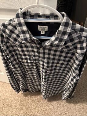 Lucky Brand Black & White Plaid flannel lined Button-Up Shirt xl